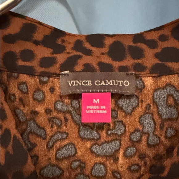 Vince Camuto Brown and Black Leopard V-Neck Blouse - Picture 2 of 9